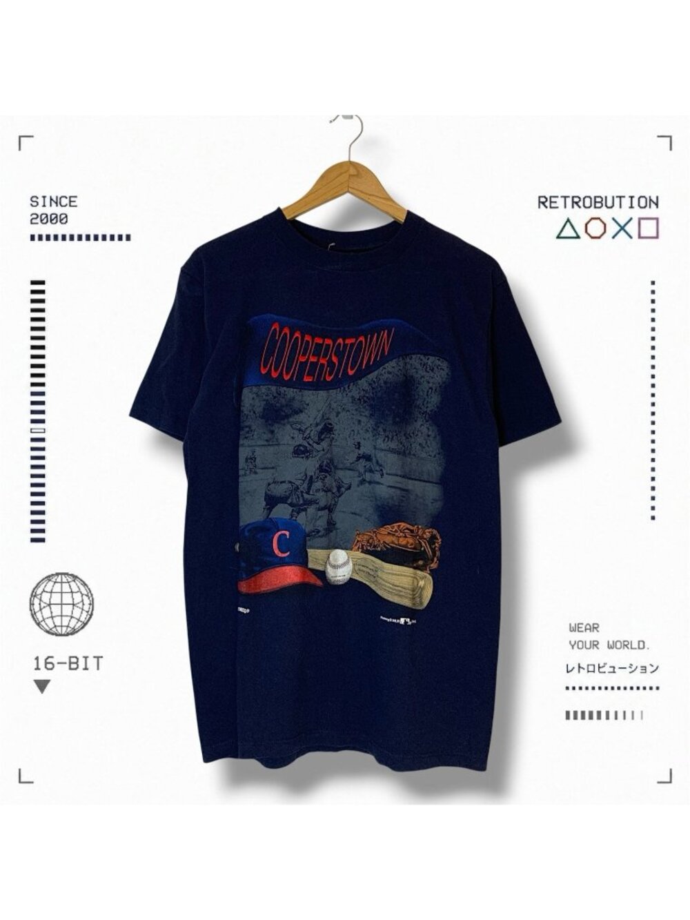 Vintage 90s Cooperstown MLB Graphic Shirt Blue Size M